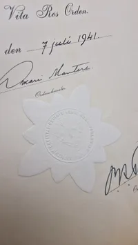 Order of the White Rose of Finland Tildelt Fritz Carl Vilhelm von Magius i 1941 (1903–1969)