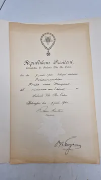 Order of the White Rose of Finland Tildelt Fritz Carl Vilhelm von Magius i 1941 (1903–1969)