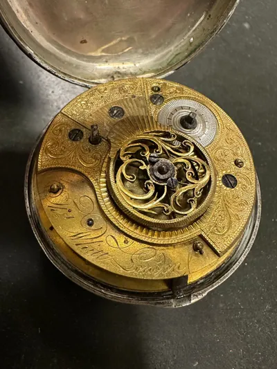 Engelsk spindelur Antique Silver Cased Pocket Watch, Thomas Whitt, London ca år 1790