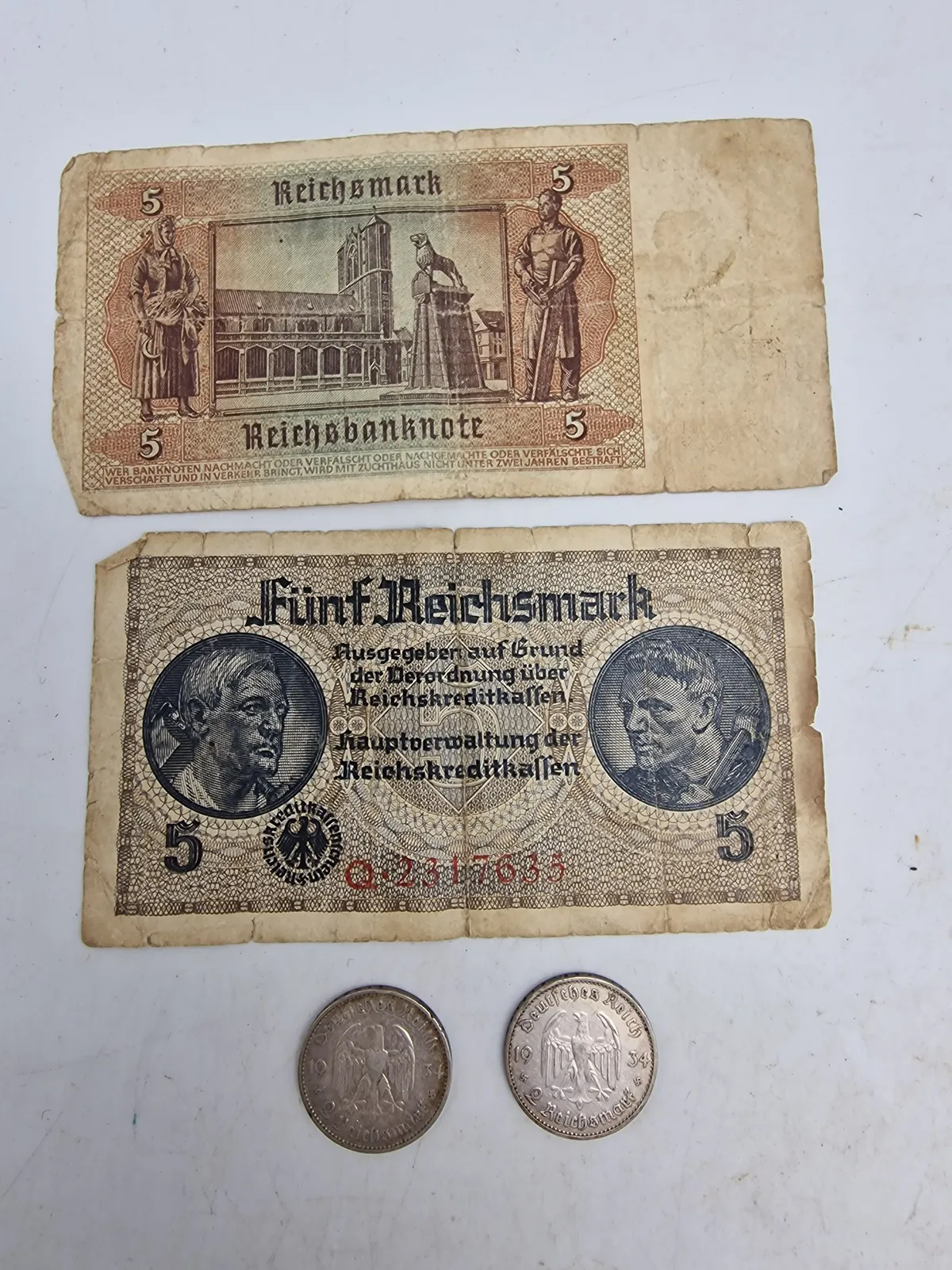 Originale tyske ww2 sølvmønter og pengesedler