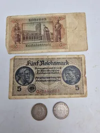 Originale tyske ww2 sølvmønter og pengesedler