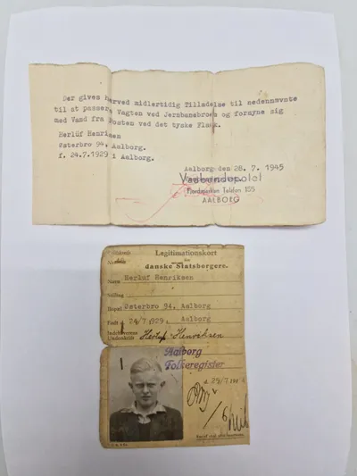 Originalt id kort og passertilladelse - ww2