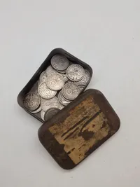 Samling 5 Reichmark i blikæske - en rigtig Nazi skat
