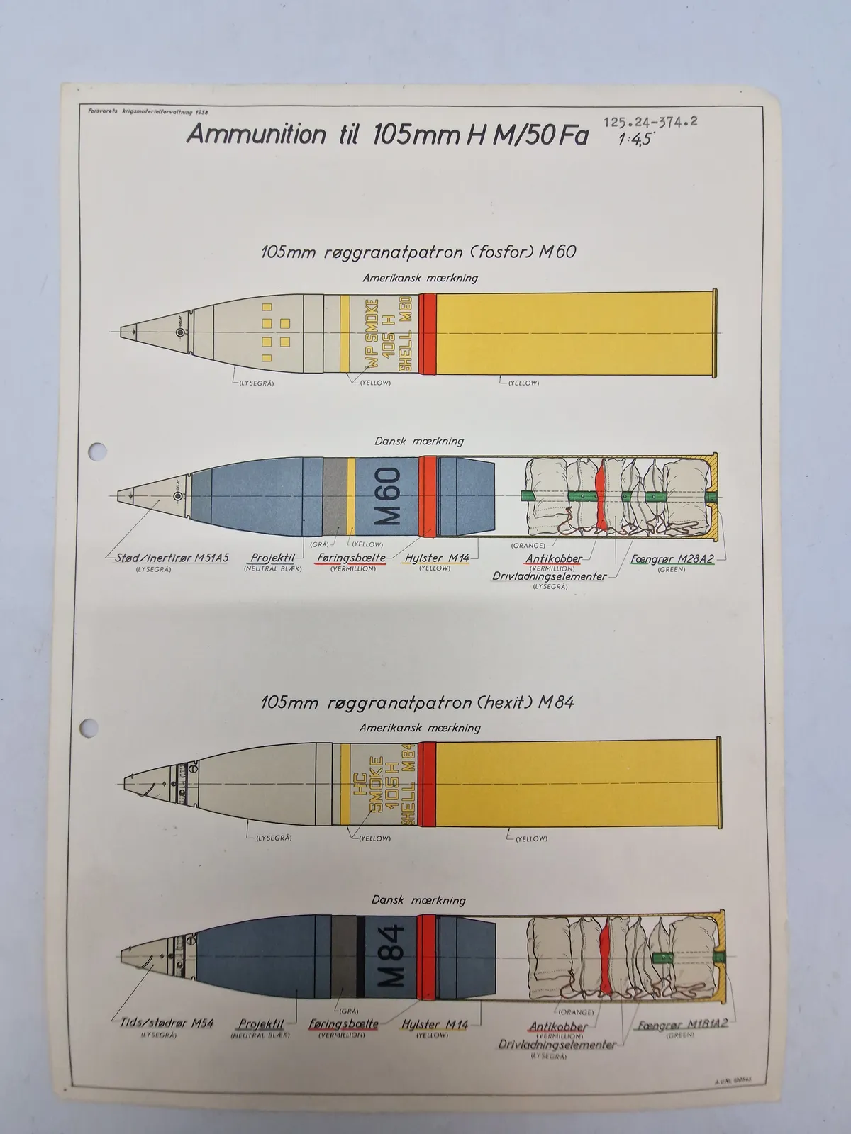 Original undervisningstegning for 105 mm