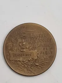 Original fransk kunstmønt tildelt til dansker (Ove Jensen) i 1911 med æske