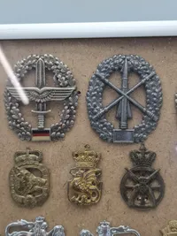 Samling tyske regimentsmærker i ramme