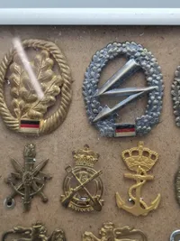 Samling tyske regimentsmærker i ramme