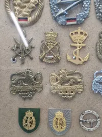 Samling tyske regimentsmærker i ramme
