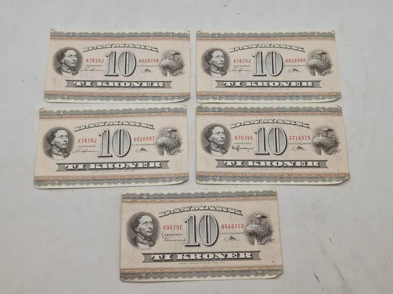 Samling danske 10 krone sedler