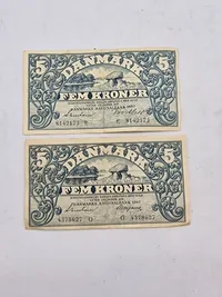 Originale danske 5 krone sedler - ww2