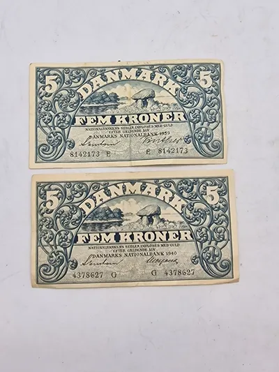 Originale danske 5 krone sedler - ww2
