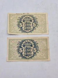 Originale danske 5 krone sedler - ww2