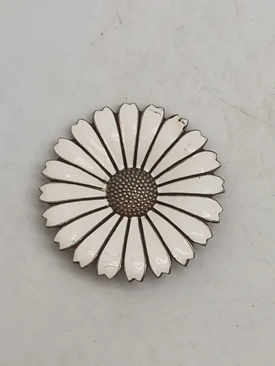 Original marguerit broche - Sterlingsølv og emalje