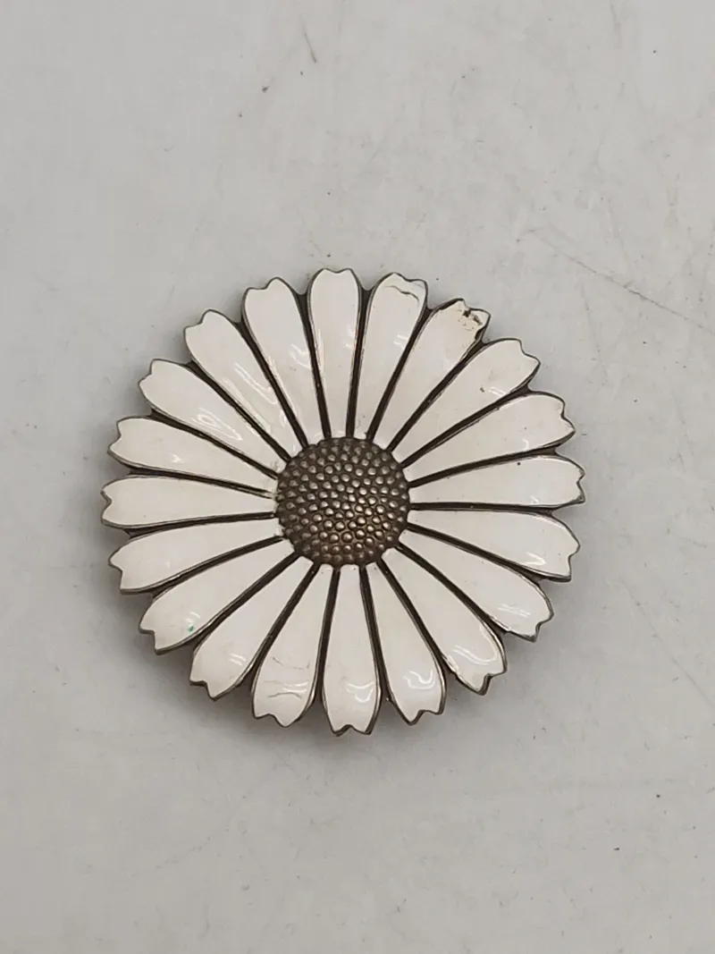 Original marguerit broche - Sterlingsølv og emalje