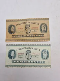 Originale danske 5 krone sedler