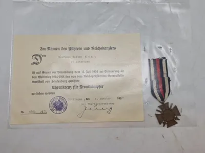 Originalt tysk Hindenburg cross med urkunde - ww1/ww2