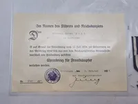 Originalt tysk Hindenburg cross med urkunde - ww1/ww2