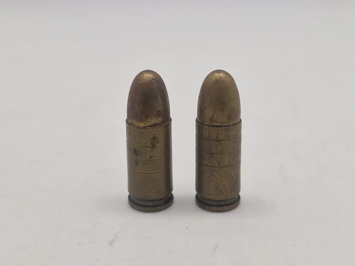 Originale 9 mm eksercerpatroner - PJJ stemplede (lavet under tysk kommando i Danmark)
