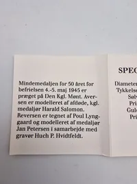 Mindesmønt 1945-1995, vægt 31 gram finsølv