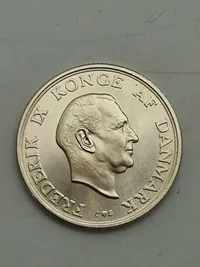 dansk 2-kronemønt fra 1958, udstedt i anledning af Prinsesse Margrethes (nu Dronning Margrethe II) 18-års fødselsdag.