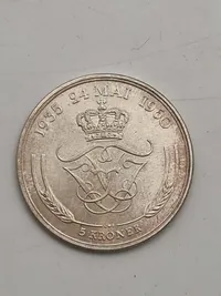 dansk 5-kroners erindringsmønt fra 1960, udgivet i anledning af Kong Frederik IX's og Dronning Ingrids sølvbryllup.