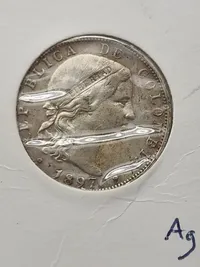 sjælden colombiansk 20 Centavos mønt fra 1897, præget i Bogotá