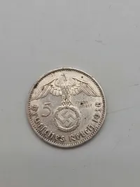 Original 5 Reichmark fra 1938 - sølv