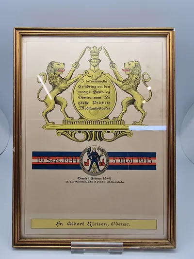 Originalt æresbevis fra modstandsmand