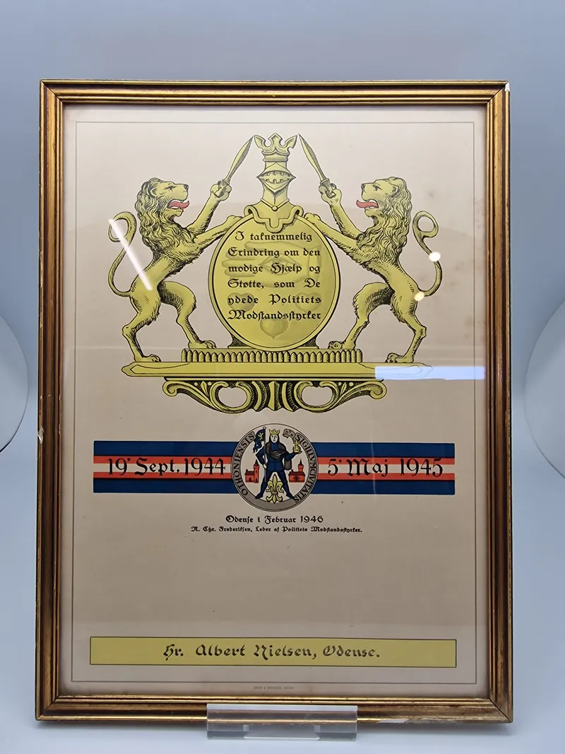 Originalt æresbevis fra modstandsmand