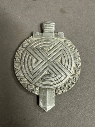 Original Large & Stunning 1936 Gau Appell Sachsen Tinnie in Aluminum with Pinwheel Swastika