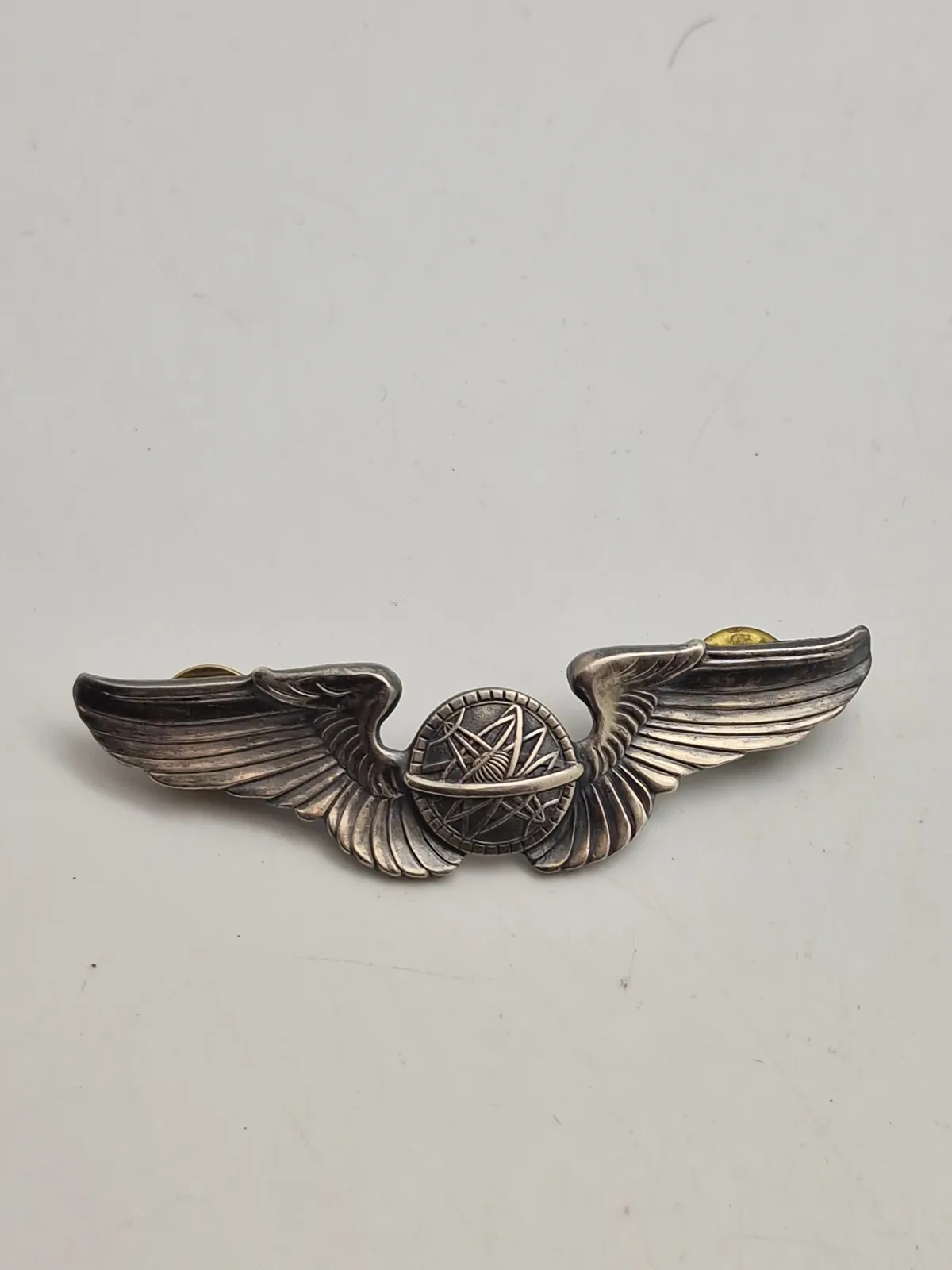 Original WWII US Army Air Corps 3" Navigator Wing - sterlingsølv