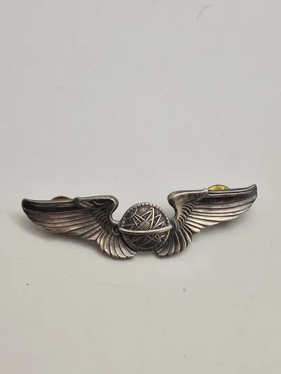 Original WWII US Army Air Corps 3" Navigator Wing - sterlingsølv