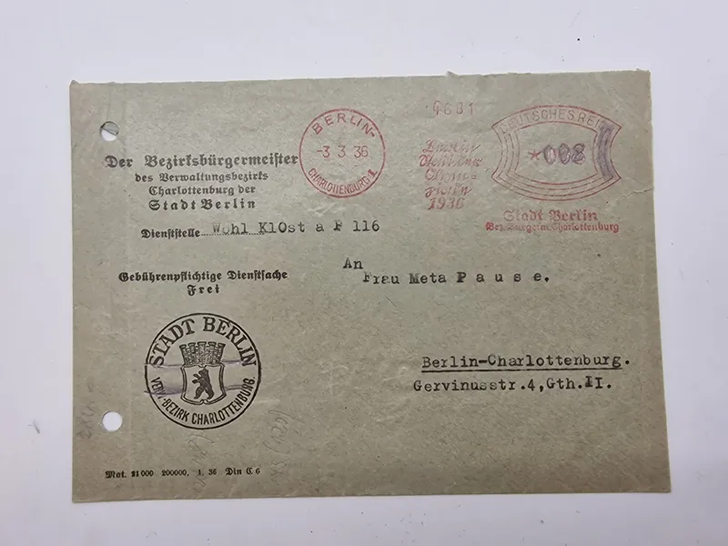 Originalt tysk ww2 brev - Stadt Berlin