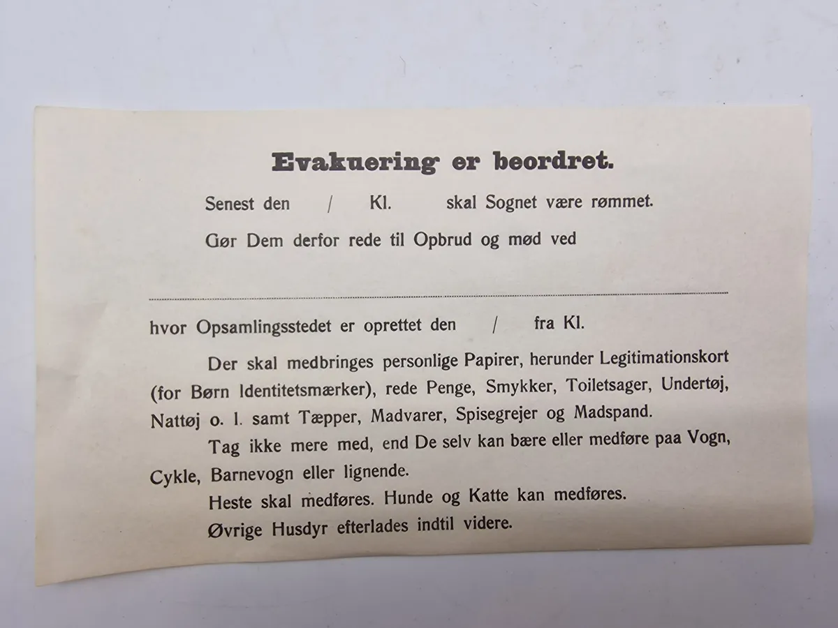 Original evakueringsseddel - ww2