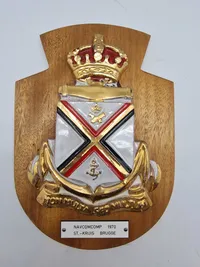 Våbenskjold fra den belgiske flådekomponent (Naval Component) fra 1970, specifikt relateret til "NAVCOMCOMP 1970 ST.-KRUIS BRUGGE".