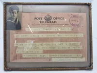 Originalt telegram sendt til falden sømands forældre HMS. Hood