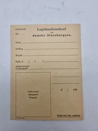 Originalt ww2 legitimationskort - ubrugt, og ofte anvendt af modstandsbevægelsen til at forfalske id med