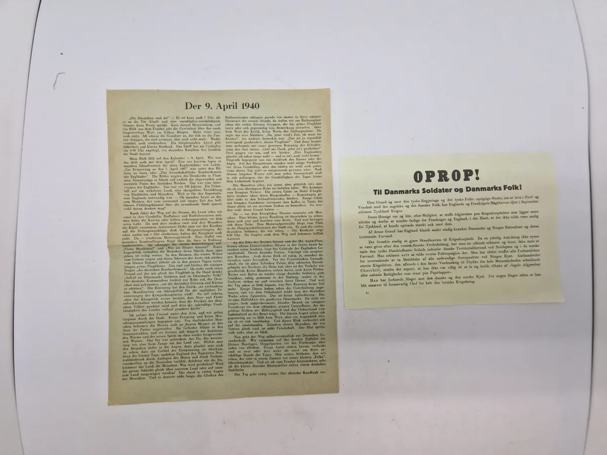 Oprob og skrivelse omhandlende 9 april 1940