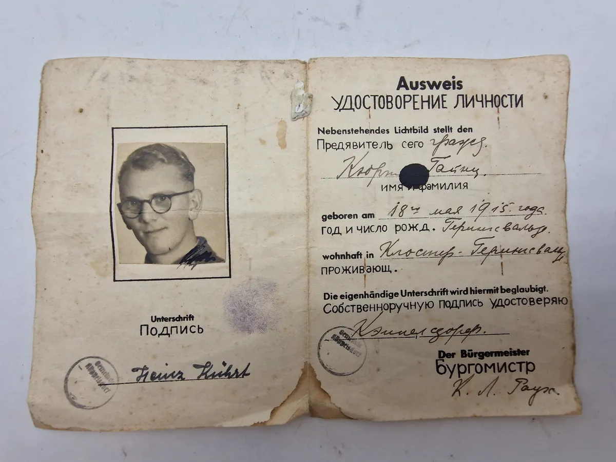 Originalt id kort udstedt til tysker i den russiske zone, lige efter ww2
