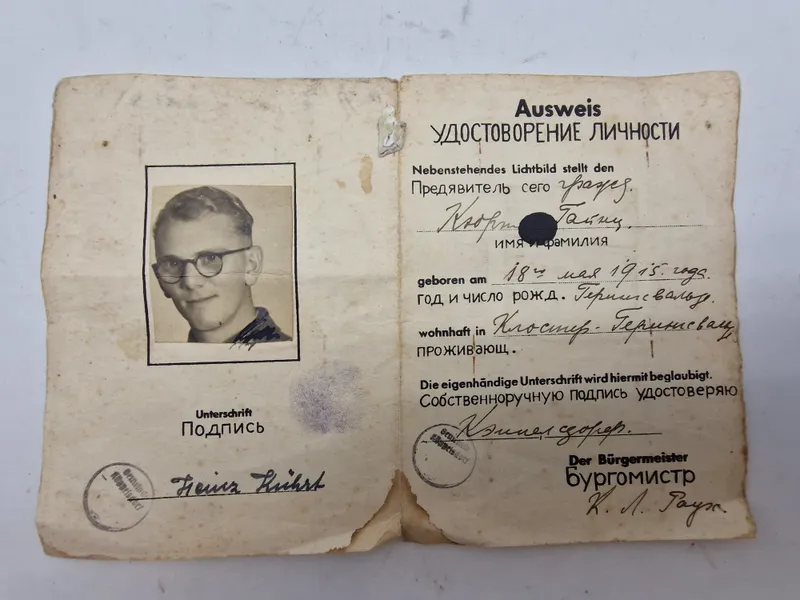Originalt id kort udstedt til tysker i den russiske zone, lige efter ww2