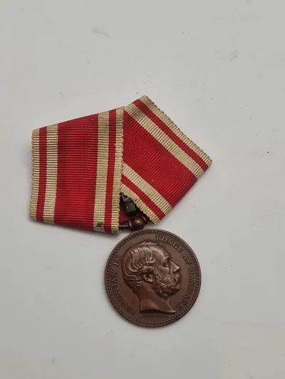 Original 1864 krigsdeltager medalje med krydsbånd