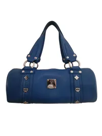 Original MCM Grained Calfskin Studded Heritage Barrel Bag – Blå & MCM Walter Continental Pung i Læder