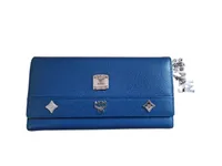 Original MCM Grained Calfskin Studded Heritage Barrel Bag – Blå & MCM Walter Continental Pung i Læder