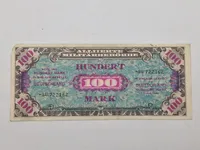 100 Mark Allied Military Currency (AMC) pengeseddel fra 1944, udstedt til brug i Tyskland under og umiddelbart efter Anden Verdenskrig