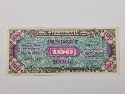 100 Mark Allied Military Currency (AMC) pengeseddel fra 1944, udstedt til brug i Tyskland under og umiddelbart efter Anden Verdenskrig