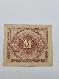 Allieret Militærvaluta (AM-Mark), specifikt en 1/2 mark (fünfzig pfennig) seddel fra 1944, udstedt af de Allierede Militærmyndigheder (Alliierte Militärbehörde)