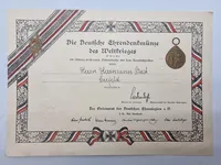 Originalt Urkunde Deutsche Ehrendenkmünze des Weltkrieges