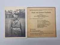 Originalt foto & dødsannonce for Paul von Lettow-Vorbeck, som døde kort før sin 94-års fødselsdag