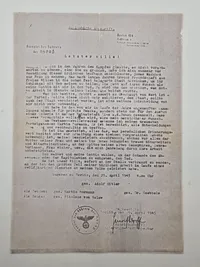 Originalt udskrift til Adolf Hitlers testamente, sendt til forskellige tyske byer i de sidste dage under 2.verdenskrig