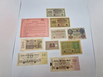 Samling originale tyske inflationssedler mm.